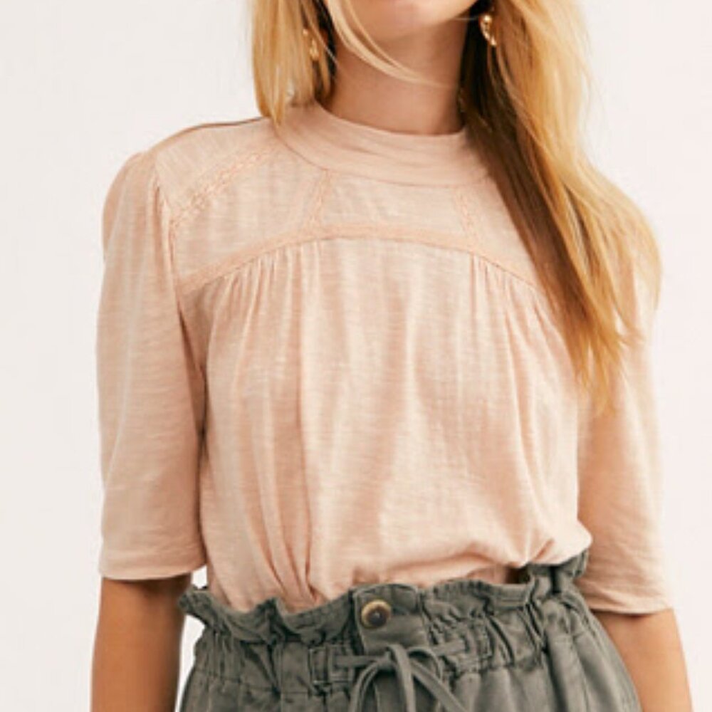 Free People Pink/Rose Top Women's Small High Neckline Short Sleeves